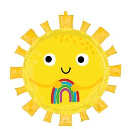 Happy Sun Holding Rainbow Balloon 28 Inch Foil - Image 1