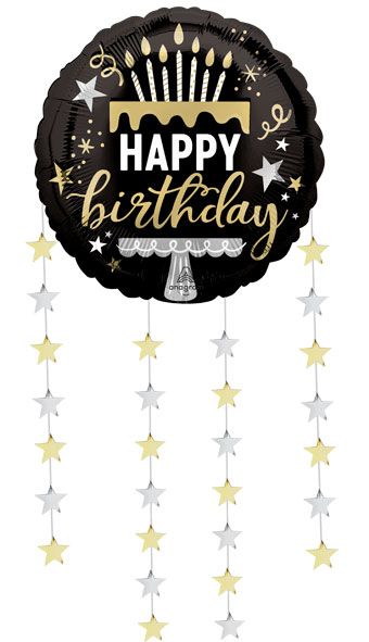 Happy Birthday Balloon Black Silver Gold - Image 1