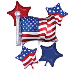 Patriotic American Flag Foil Balloon Bouquet Decoration - Image 1