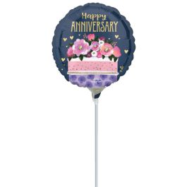Blue Anniversary Cake Foil Balloon 9 Inch Round - Image 1
