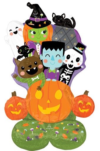 Monster Mingle Pumpkin Balloon 48" - Halloween - Image 1