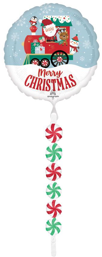 Christmas Train Balloon 67" Foil - Santa & Snowman - Image 1