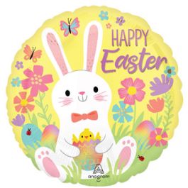 Easter Bunny Balloon 18 Inch Round Foil - Happy Easter Decor - Image 1