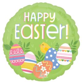 Happy Easter Egg Balloons 18 Inch Round - Spring Party Decor - Image 1