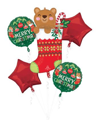Beary Merry Christmas Balloon Bouquet - 18" Foil - Image 1