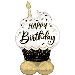 Black Silver Gold Birthday Balloon 52 Inch - Image 1