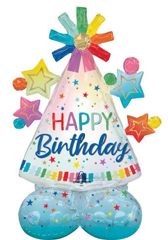 Happy Birthday Party Hat Balloon 36" Foil - Image 1