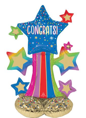 Congrats Colorful Star Bursts Balloon 36" - Party Supplies - Image 1