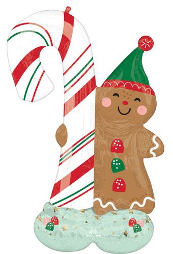 Gingerbread Man Candy Cane Balloon 51" - Christmas - Image 1