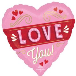 Pink Heart Foil Balloon 28 Inch - Retro Love You Decoration - Image 1