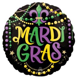 Mardi Gras Glittering Foil Balloon 18 Inch Round - Party Decor - Image 1