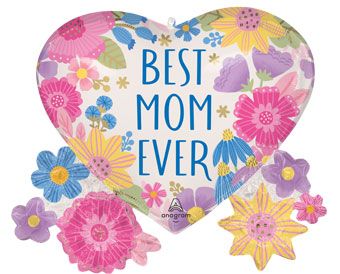 Best Mom Ever Floral Heart Foil Balloon 29 Inch - Image 1