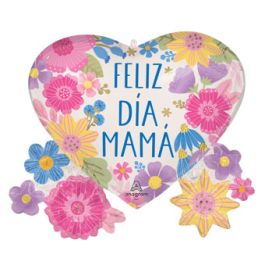 FELIZ DIA MAMA Botanical Lines Foil Balloon 29 Inch - Image 1