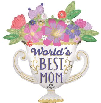World's Best Mom Trophy Foil Balloon 30 Inch Decoration - Image 1