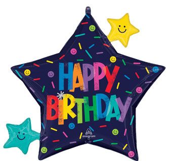 Happy Birthday Star Balloons - 3-Pack - Image 1
