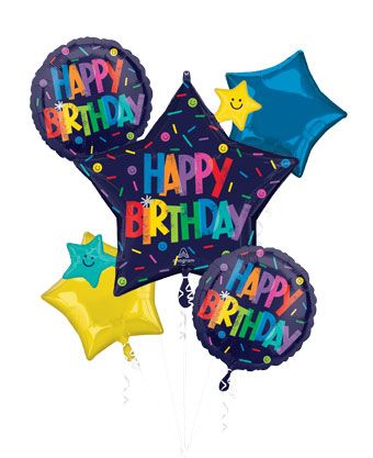 Happy Birthday Balloon Bouquet - 5 Piece Foil Set - Image 1