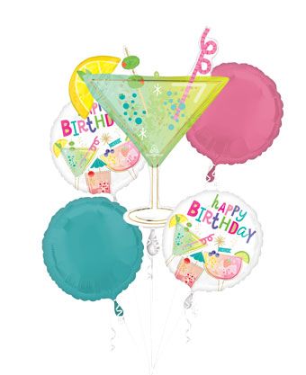 Cocktail Birthday Balloon Bouquet - 4 Pack - Image 1
