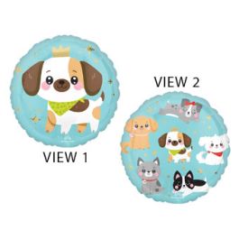 Kawaii Puppy Foil Balloon 18 Inch - Blue Background - Image 1