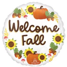 Welcome Fall Balloon 18 Inch Round Foil - Autumn Decor - Image 1