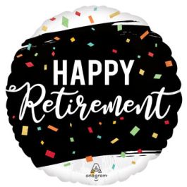 Happy Retirement 18 Inch Round Foil Balloon - Black Confetti - Image 1