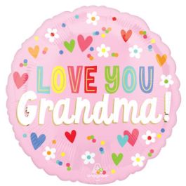 Love You Grandma Heart Foil Balloon 18 Inch Round - Image 1