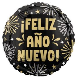 Black & Gold New Year Fireworks Balloon 18 Inch - Image 1