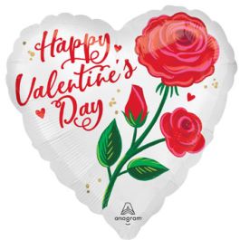 Red Rose Valentine's Day Foil Balloon 18 Inch Heart - Image 1