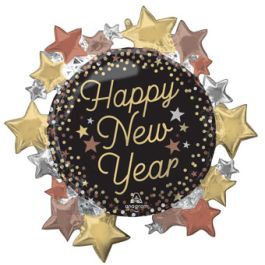 Happy New Year Stars Foil Balloon 30 Inch - Image 1