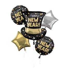 New Year Top Hat Bash Foil Balloons - Black & Gold - Image 1