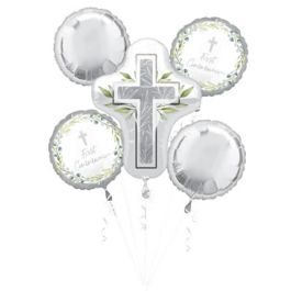 Pearl First Communion Foil Balloon Bouquet - Keepsake Decor - Image 1