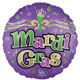 Mardi Gras Foil Balloon 18 Inch Round - Purple Gold - Image 1