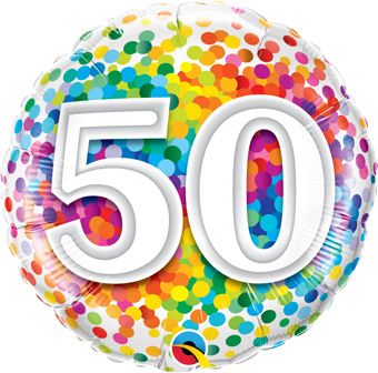 50th Birthday Rainbow Confetti Balloons - 5-Pack - Image 1