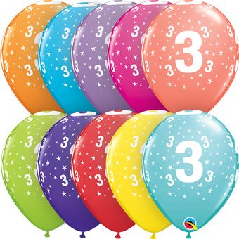 Number 3 Birthday Balloons - 5-Pack - Image 1