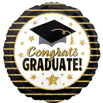 Graduate Balloon 5-Pack - Black & Gold Stripes - Image 1