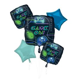 Game On Foil Balloon Bouquet - Blue Gaming Party Decor - Image 1