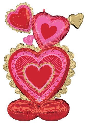 Valentine Sweethearts AirLoonz Balloon - 50" Red & Pink Hearts - Image 1