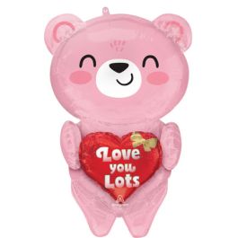 Blush Bear Heart Foil Balloon 28 Inch Love You Lots - Image 1