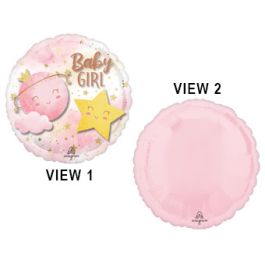 Baby Girl Foil Balloon 15 Inch - Moon & Star Theme - Image 1