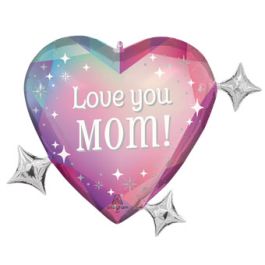 Radiant Gems Love You Mom Foil Balloon 28 Inch - Image 1