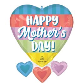 Happy Mother's Day Color Block Heart Foil Balloon 27" - Image 1