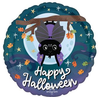 18 Inch Happy Halloween Bat Foil Balloon - Round - Image 1