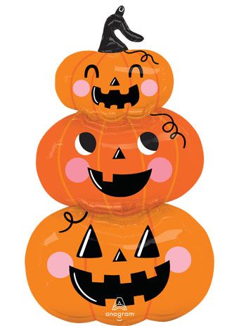 Halloween Stack of Jack O Lantern Balloons 34 Inch Foil - Image 1