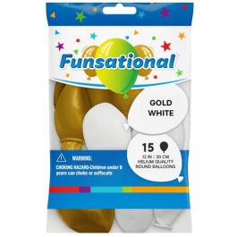 Gold & White Balloons 12 Inch - Pack of 15 - Image 1