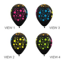 Black Neon Stars Latex Balloons 11 Inch - 50 Count Bag - Image 1
