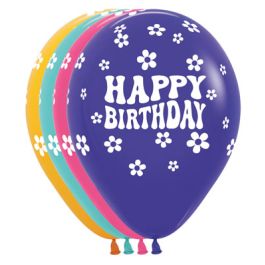 Purple Daisy Happy Birthday Balloons 11 Inch - 50 Count - Image 1