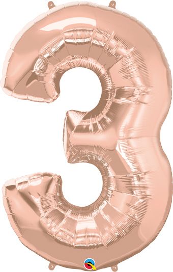 Rose Gold Number 3 Balloon - 3-Pack - Image 1