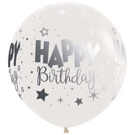 Crystal Clear Silver Print Balloon 24 Inch - 10-Pack - Image 1