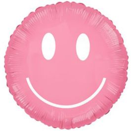 Rosy Pink Smiley Face Foil Balloon 30 Inch - Image 1