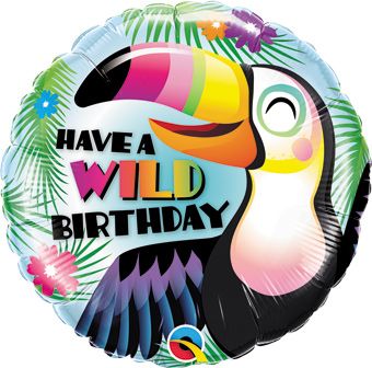 Wild Birthday Foil Balloon 18 Inch Round - Tropical Design - Image 1