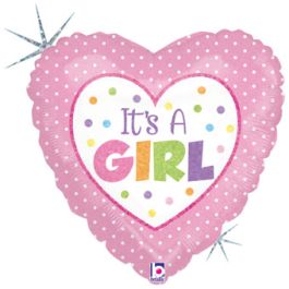 Pink Heart Balloon 4 Inch - Baby Girl Dots Foil Decoration - Image 1